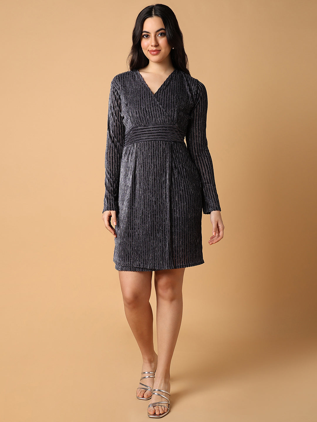 Women's Grey Striped Sheath Dress