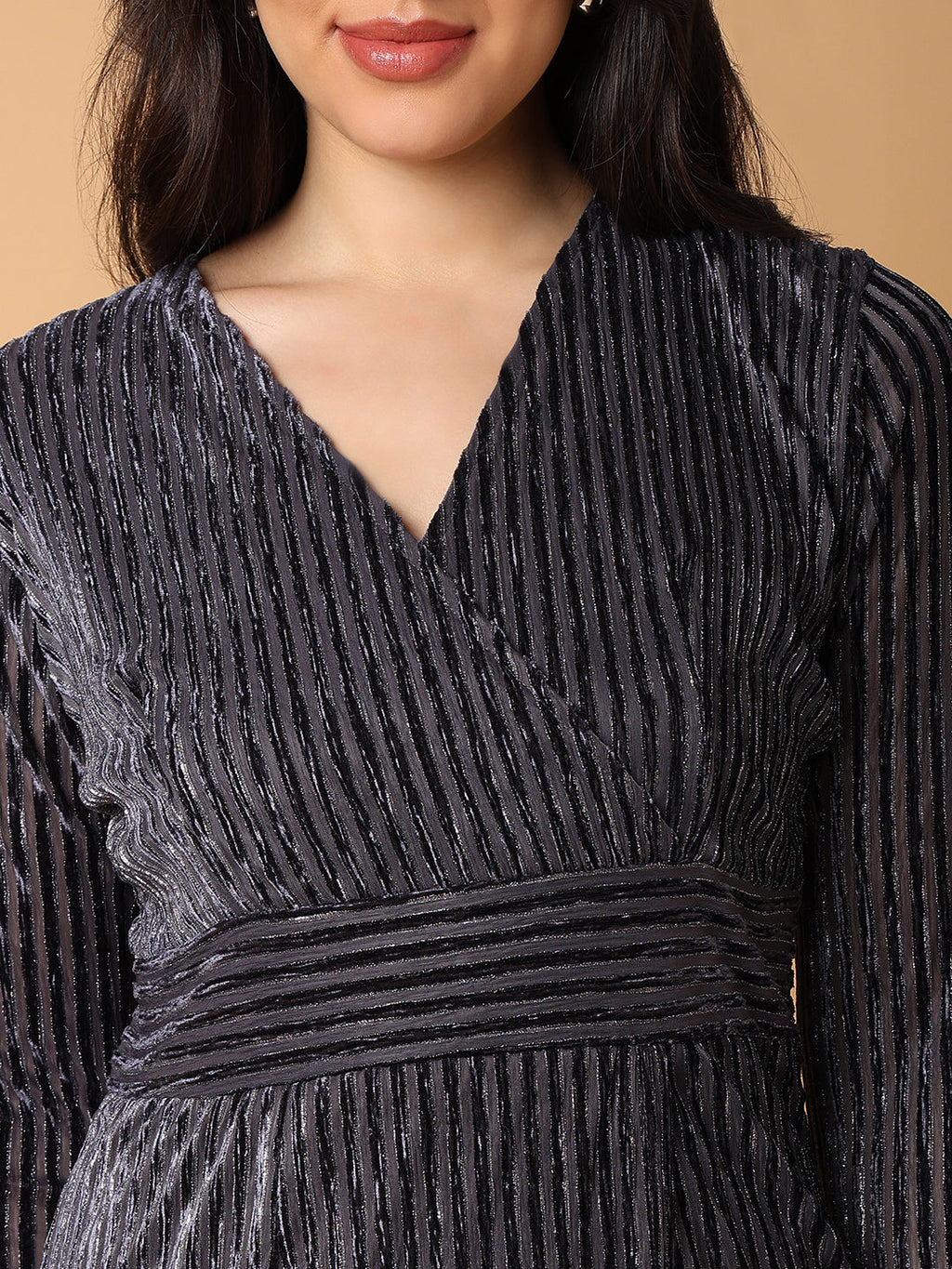 Women's Grey Striped Sheath Dress