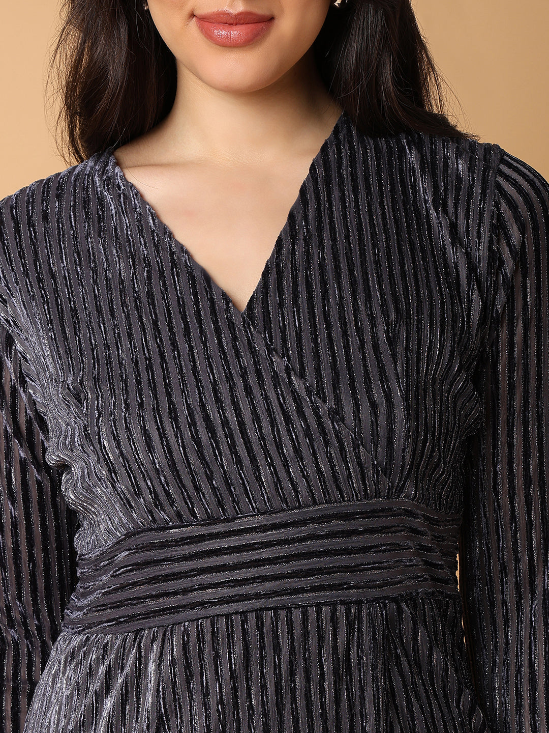 Women's Grey Striped Sheath Dress