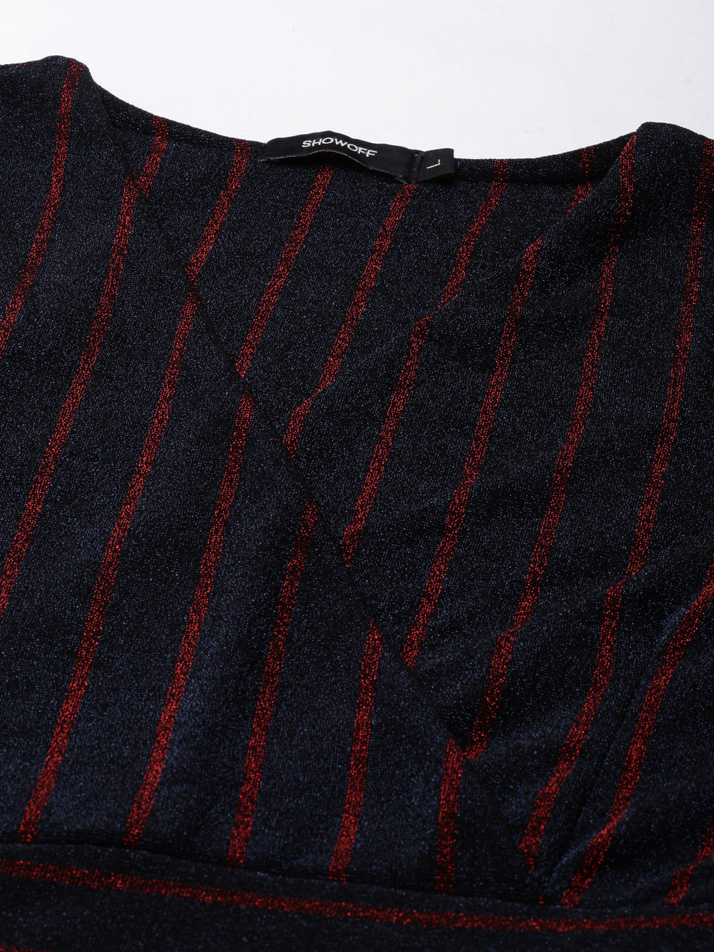 Women's Navy Blue V-Neck Striped Wrap Dress