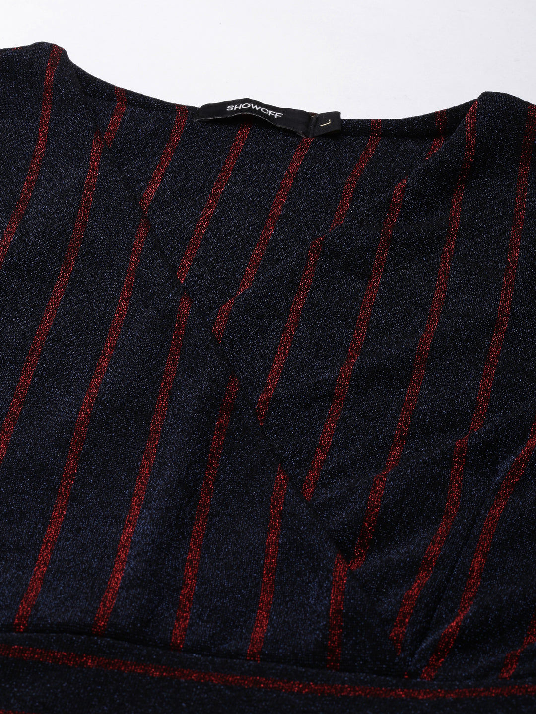 Women's Navy Blue V-Neck Striped Wrap Dress