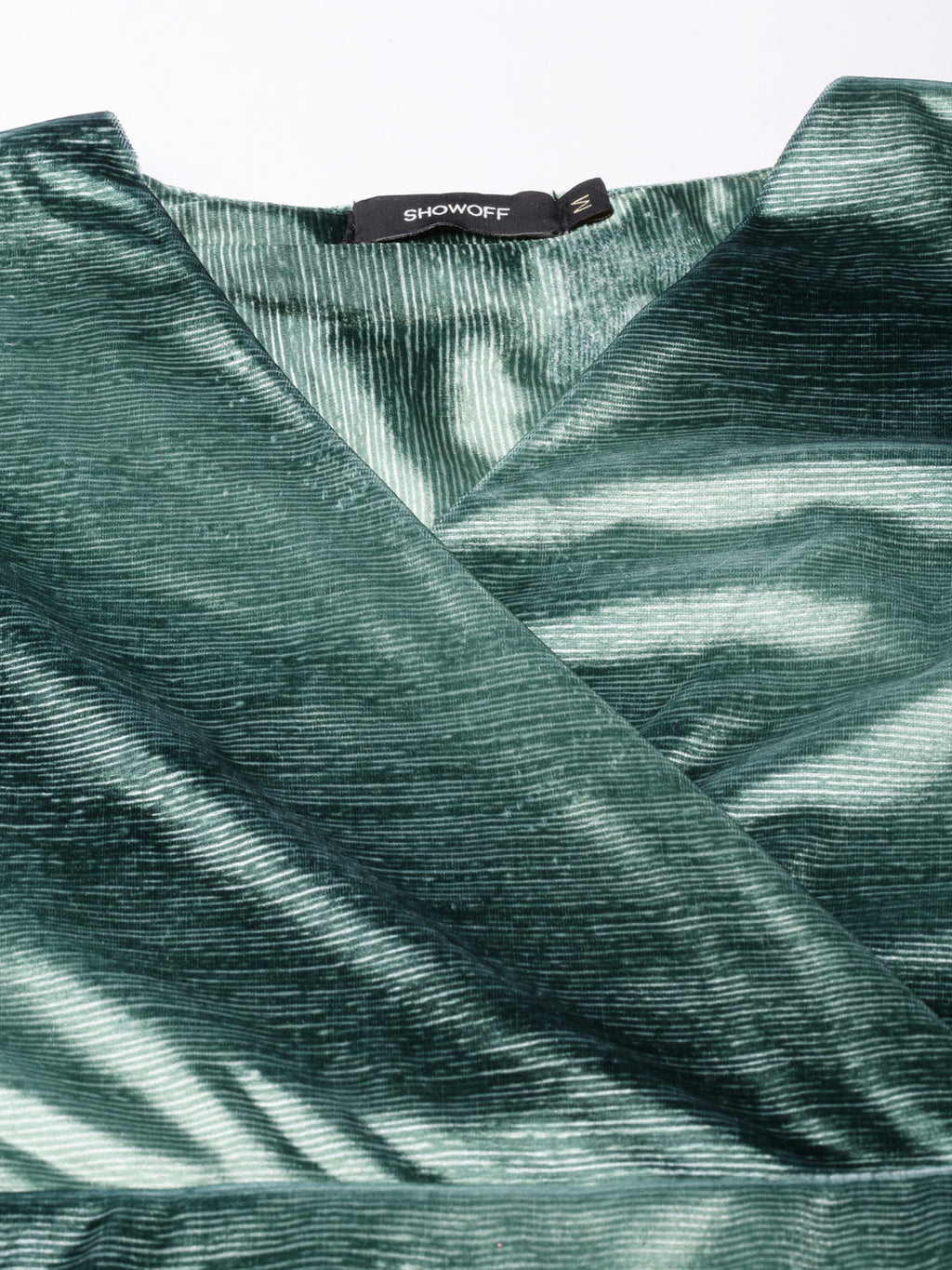 Women's Green V-Neck Long Sleeves Velvet Wrap Dress