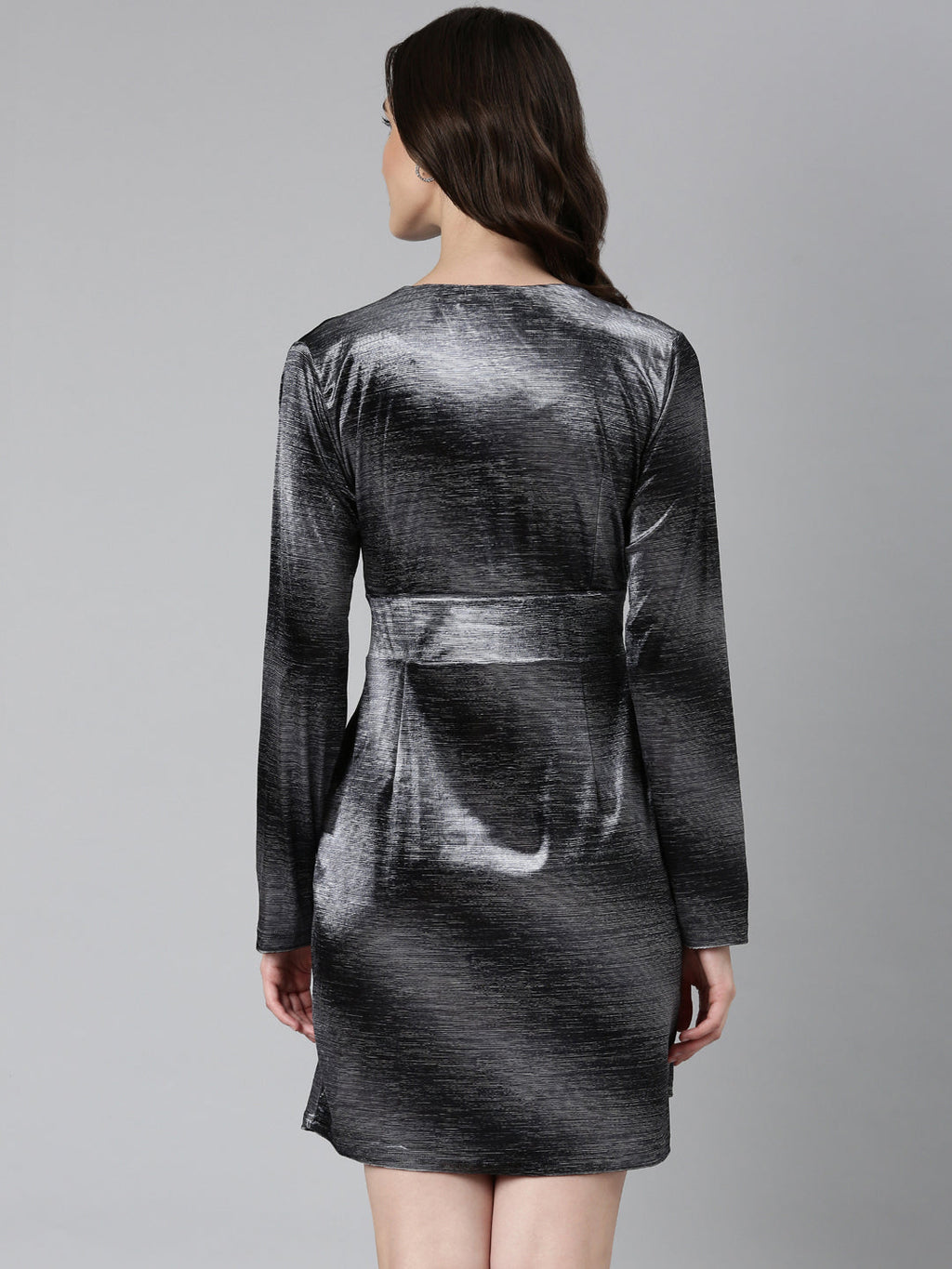 Women's Grey V-Neck Wrap Dress