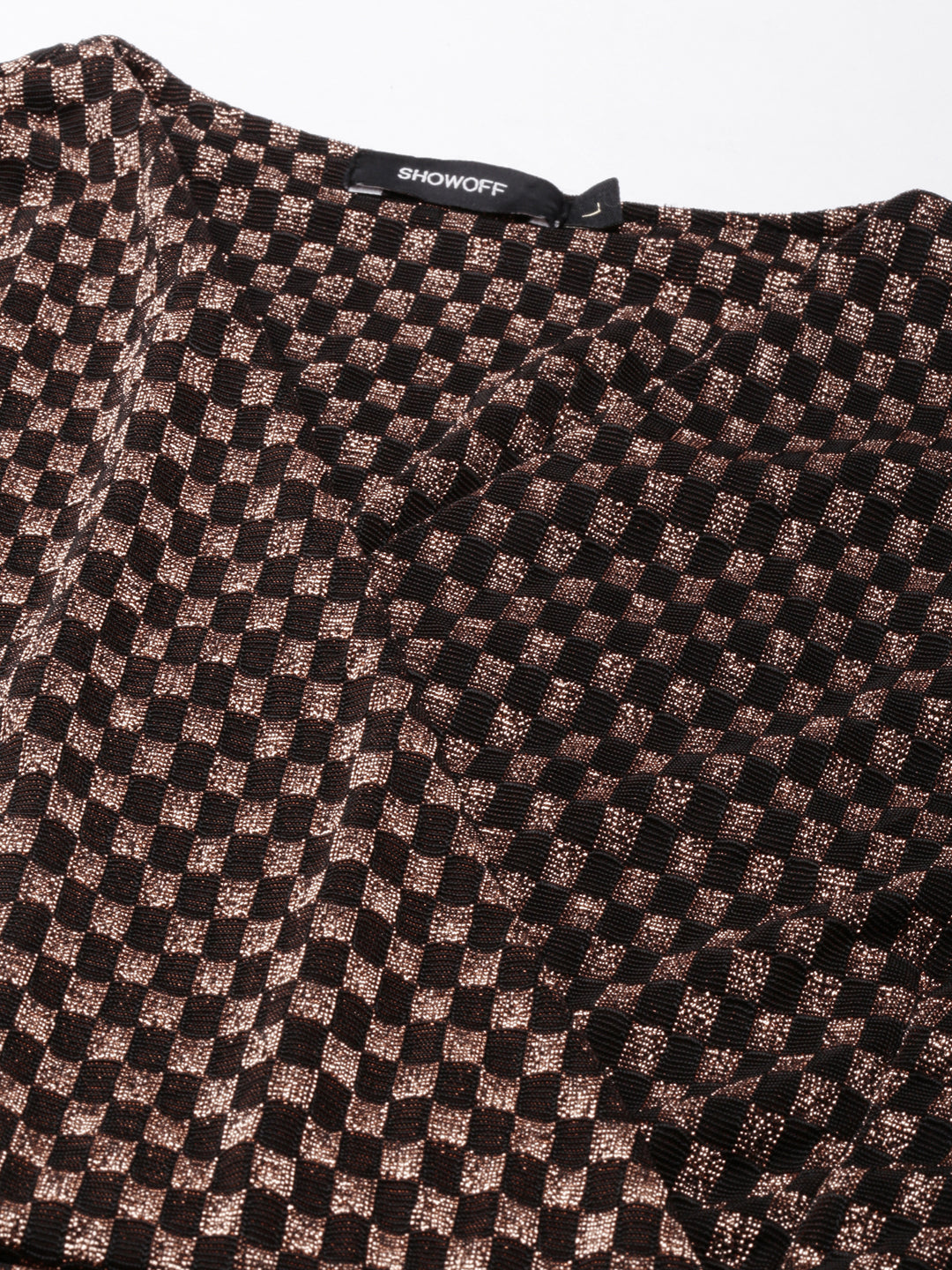 Women's Black Geometric Printed V-Neck Layered Sheath Dress