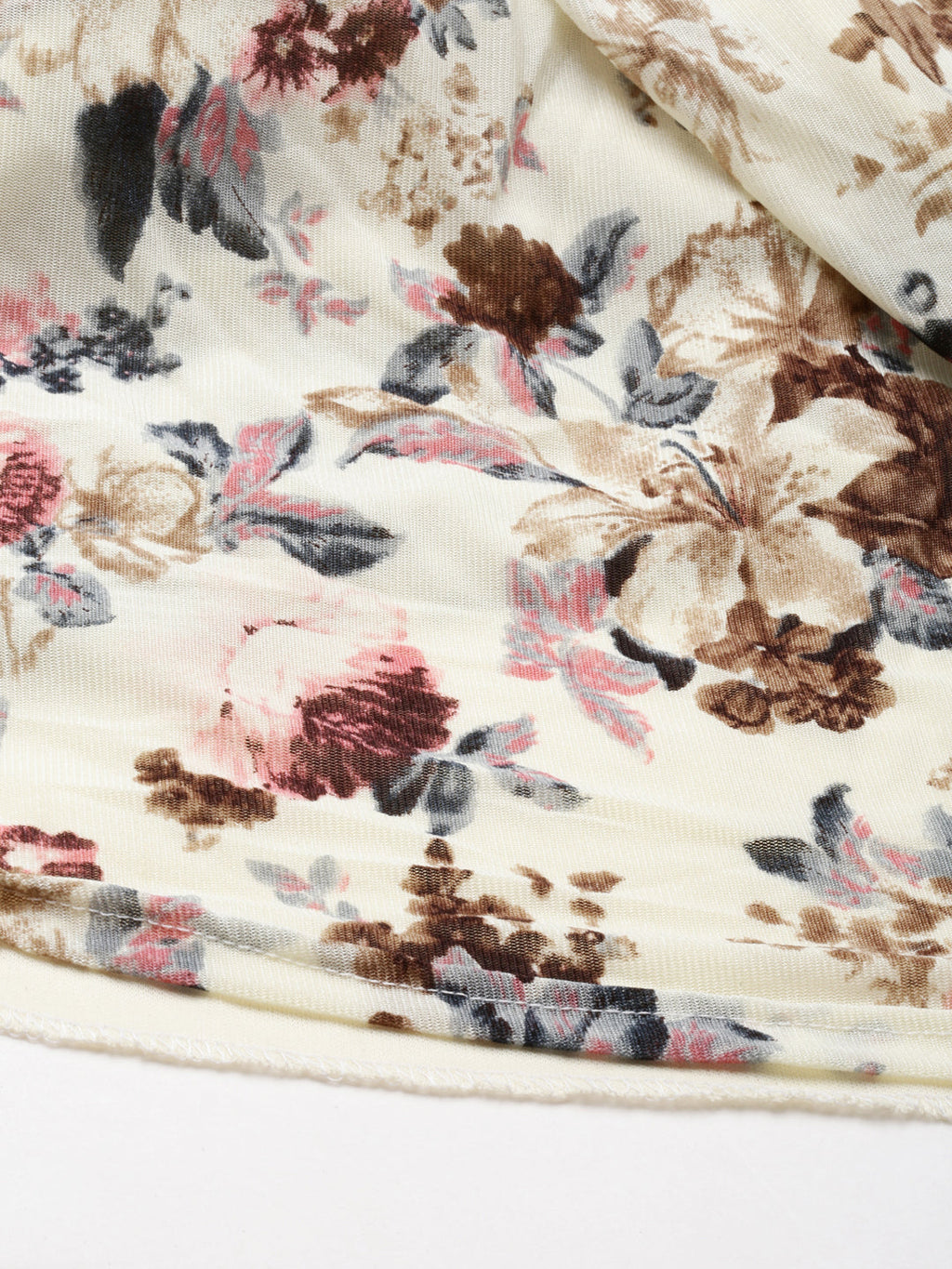 Women's Cream Floral Printed V-Neck Smocked Detailed Fit and Flare Dress