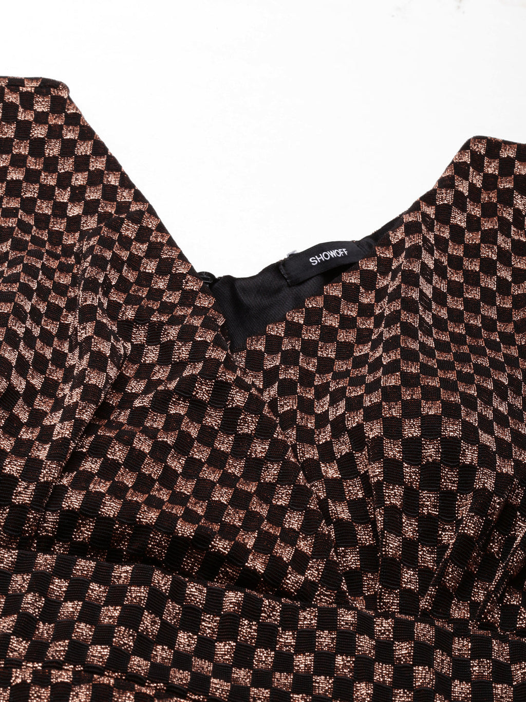 Women's Black Checked Jacquard Fit & Flare Midi Dress