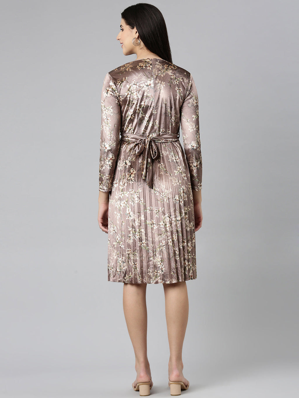 Women's Taupe Printed Wrap Dress