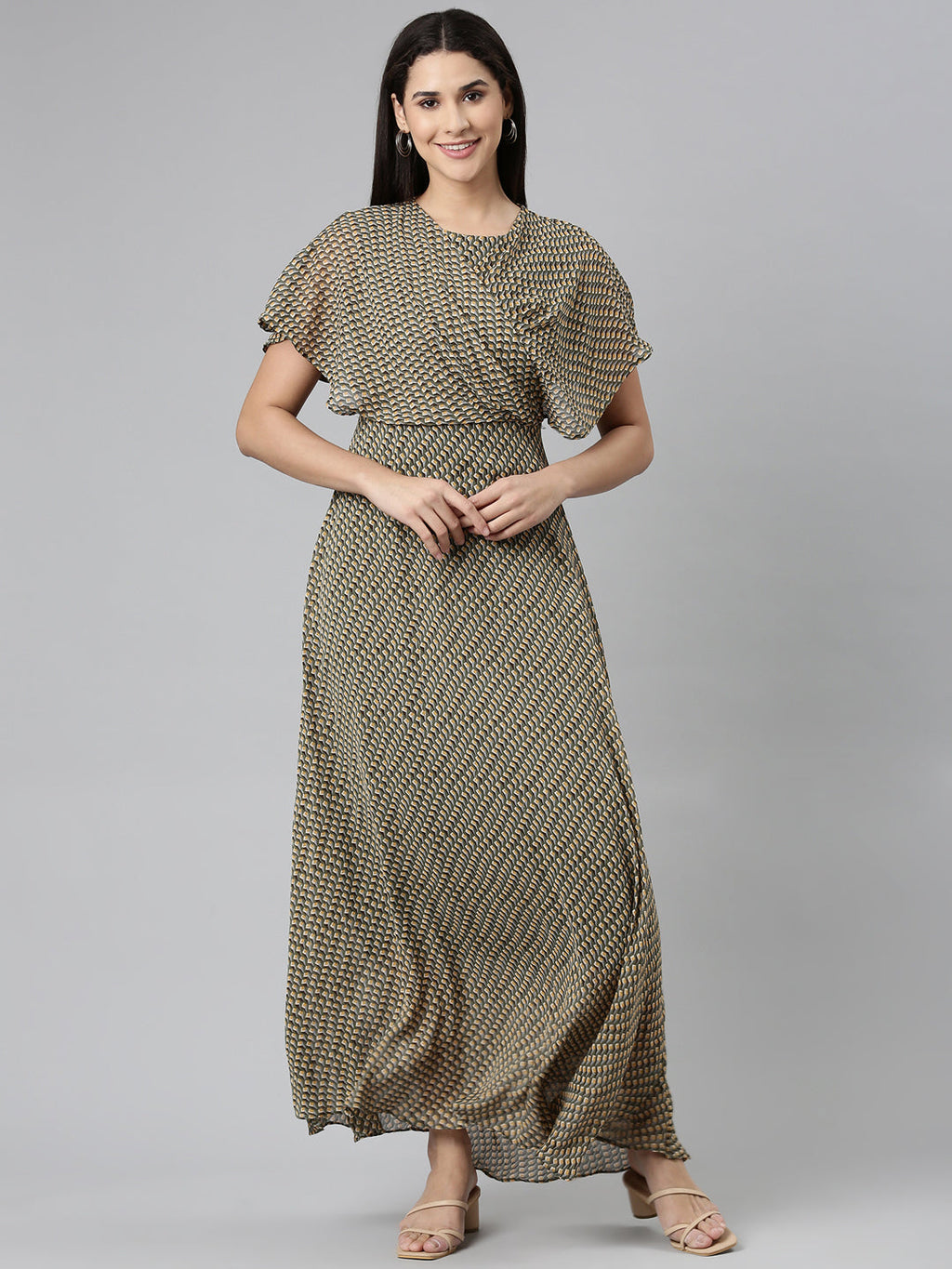 Women's Multi Geometric Printed Fit & Flare Dress