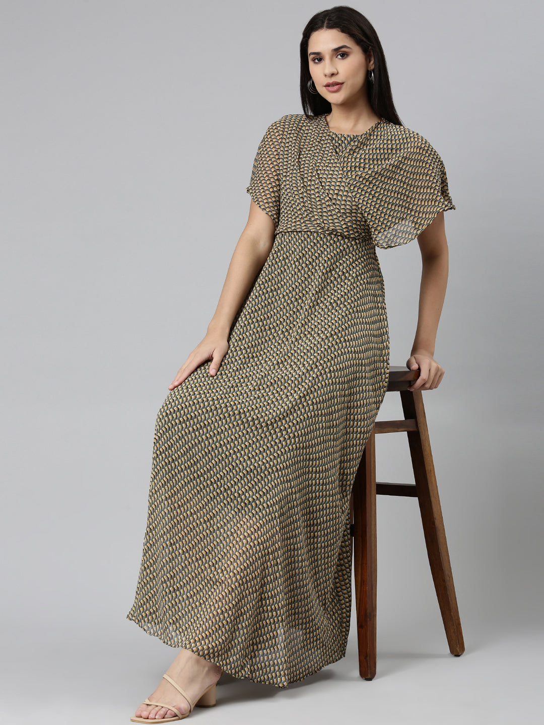 Women's Multi Geometric Printed Fit & Flare Dress