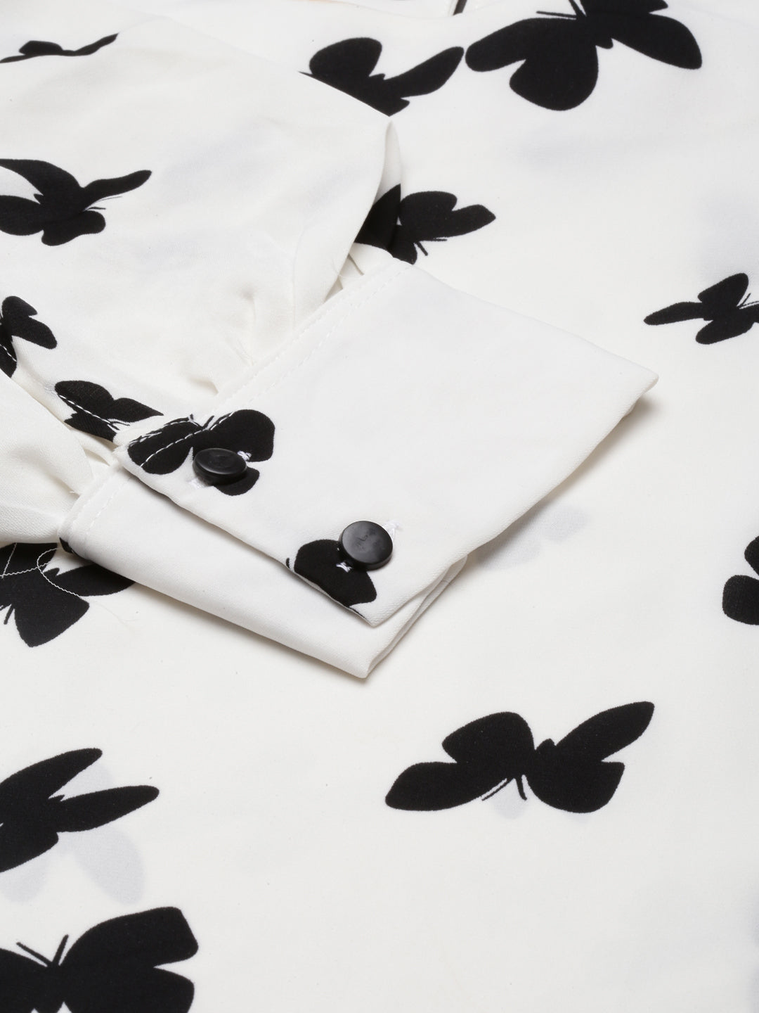 Women's White Conversational Printed Puff Sleeves Blouson Top