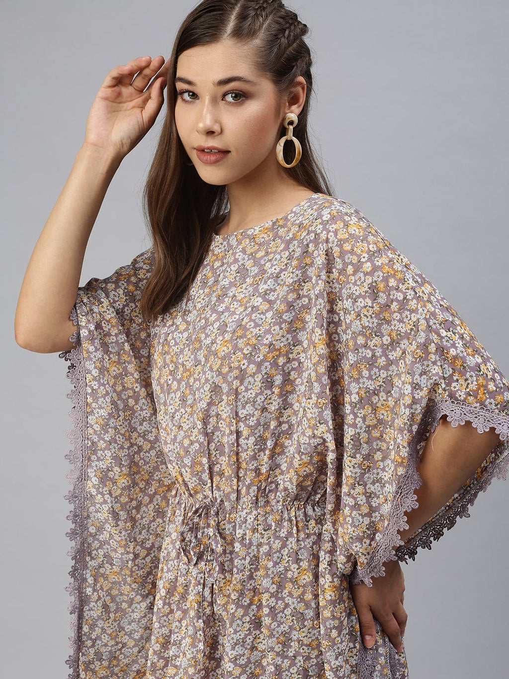 Women's Purple Floral Kaftan Dress