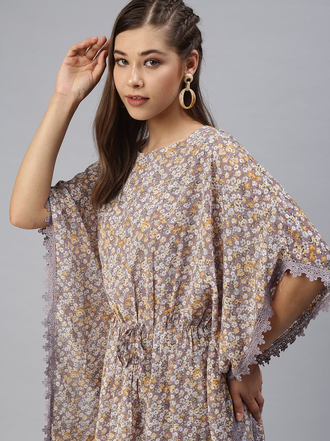 Women's Purple Floral Kaftan Dress