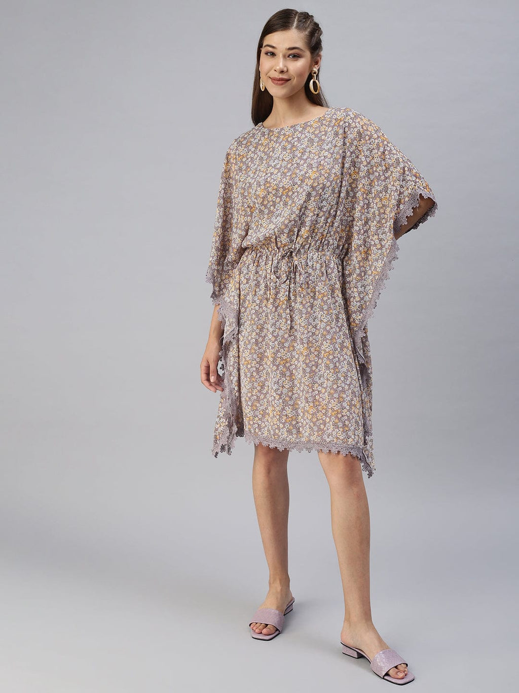 Women's Purple Floral Kaftan Dress