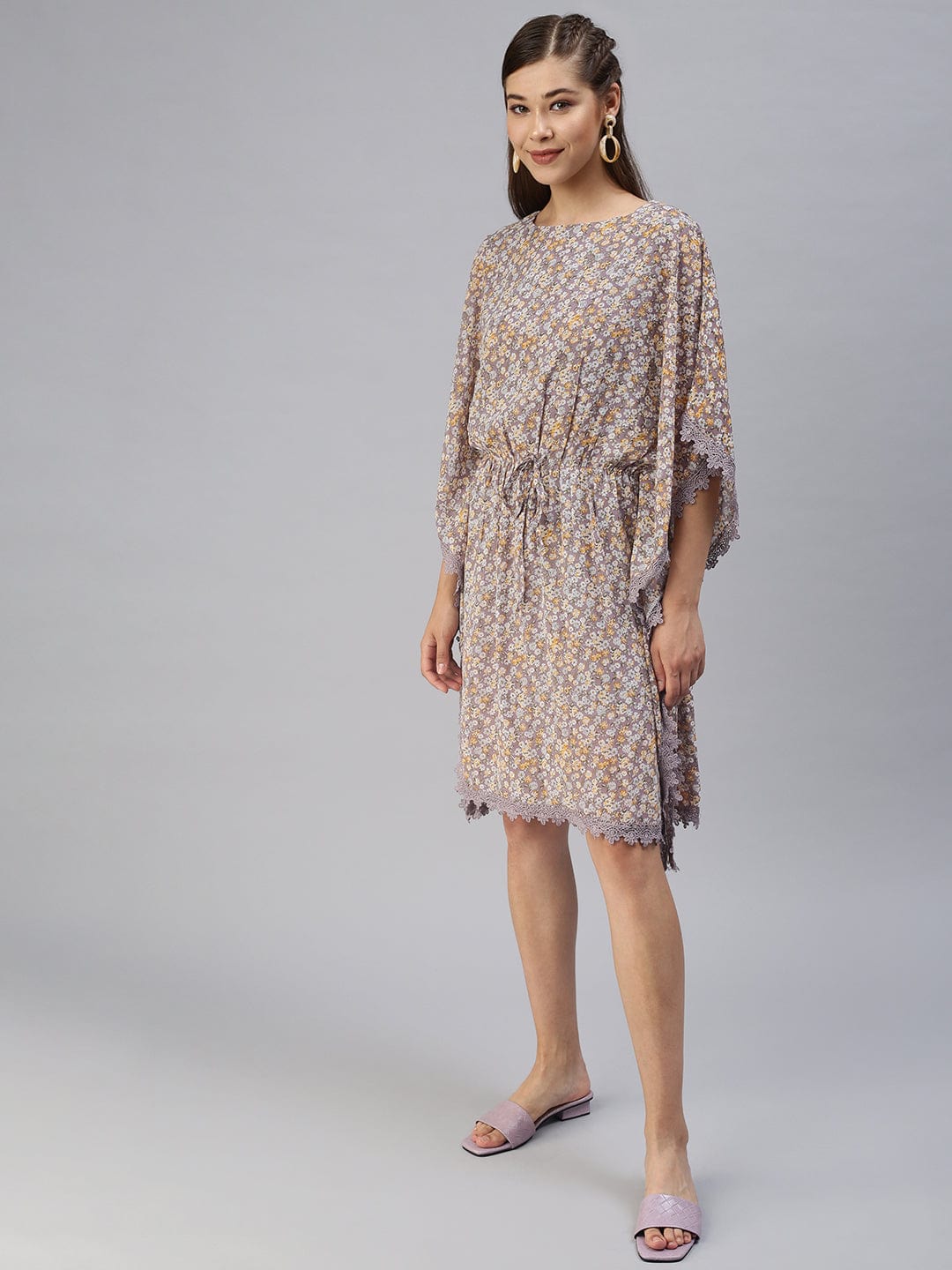 Women's Purple Floral Kaftan Dress