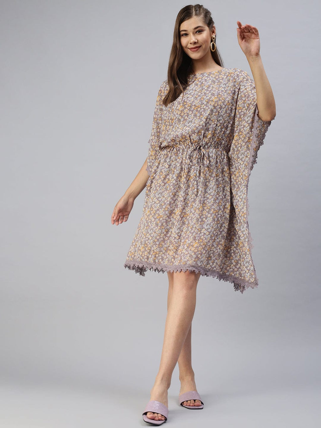 Women's Purple Floral Kaftan Dress