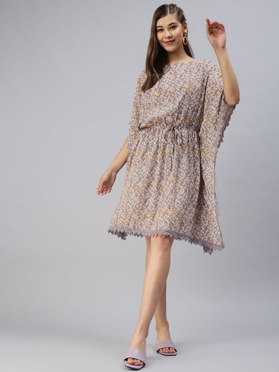 Women's Purple Floral Kaftan Dress