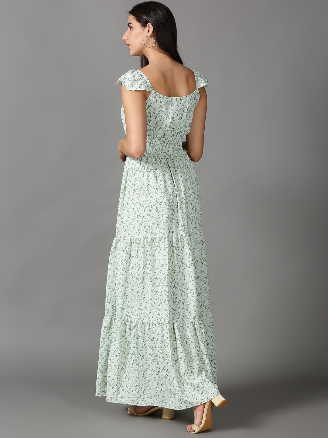 Women's Green Floral Printed Fit & Flare Dress