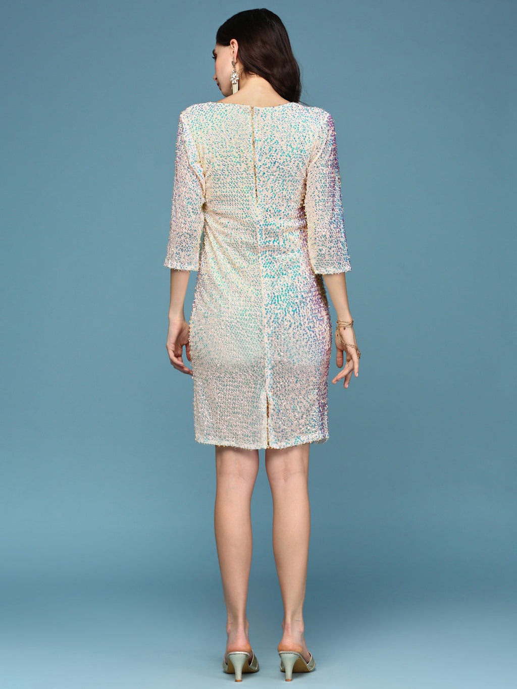 Women's Peach Embellished Bodycon Dress