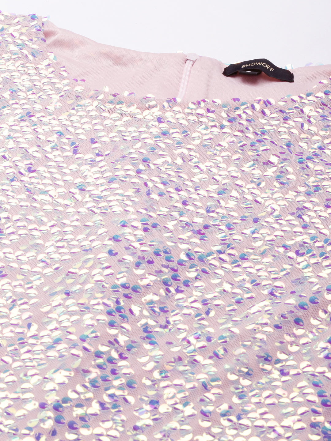 Women's Pink Sequinned Embellished Net Bodycon Dress