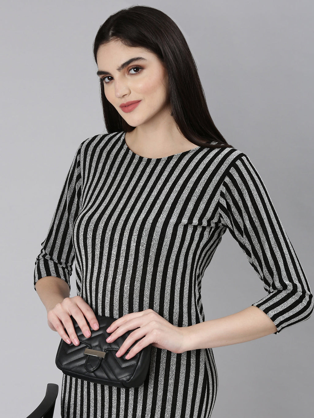 Women's Silver Striped Bodycon Dress