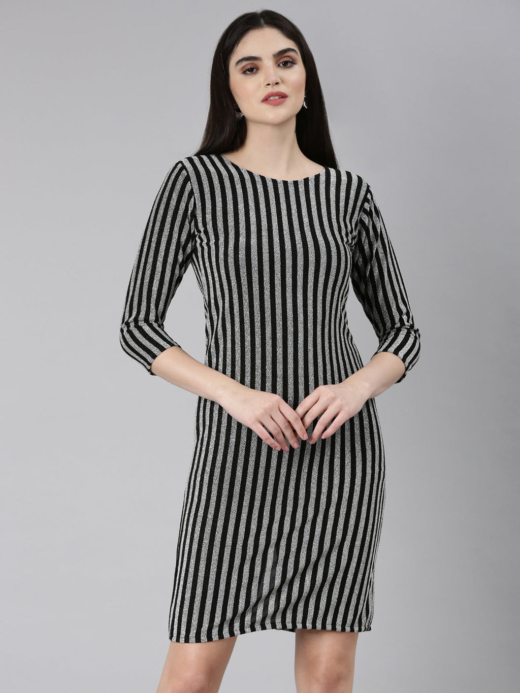 Women's Silver Striped Bodycon Dress