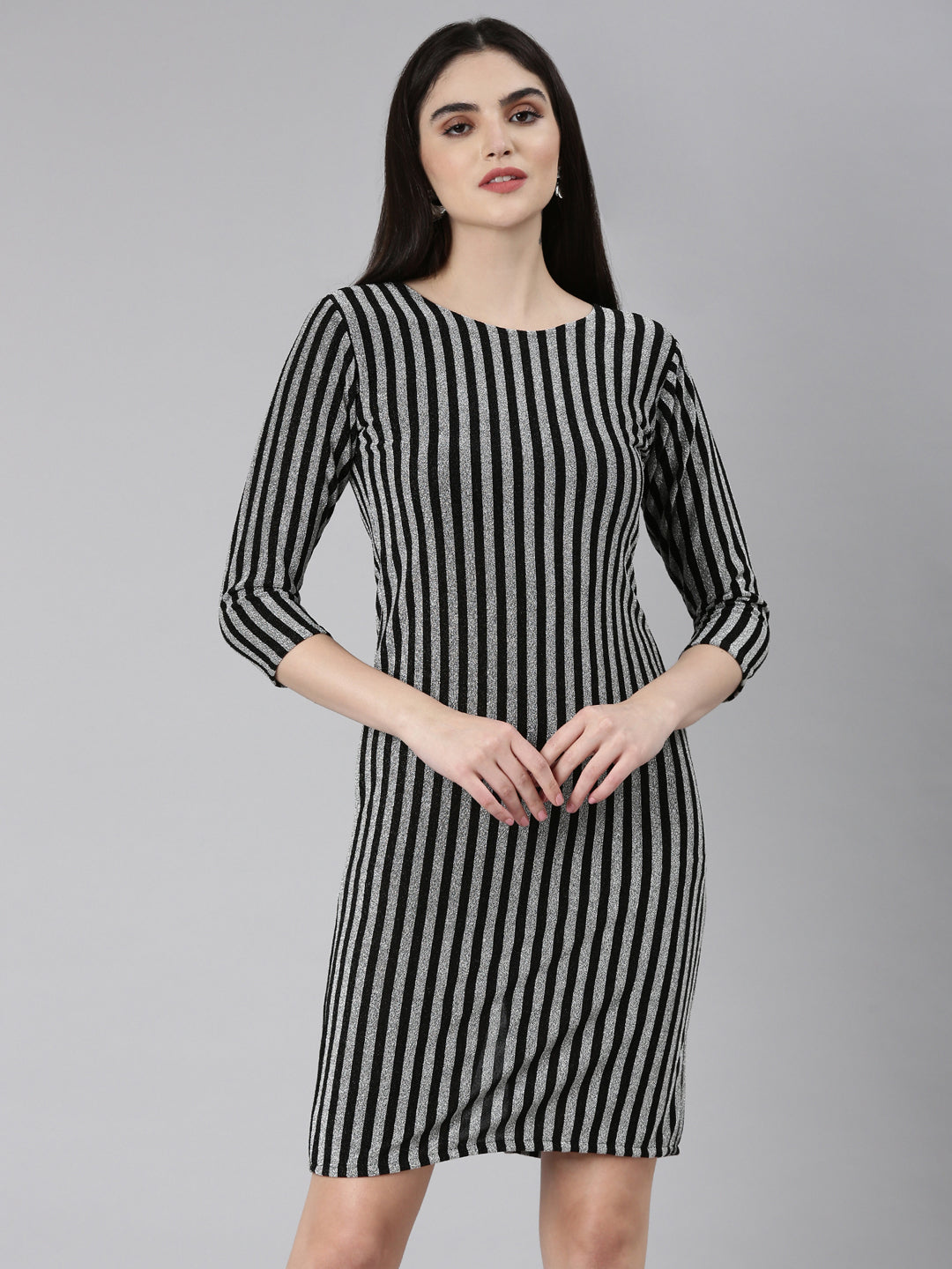 Women's Silver Striped Bodycon Dress