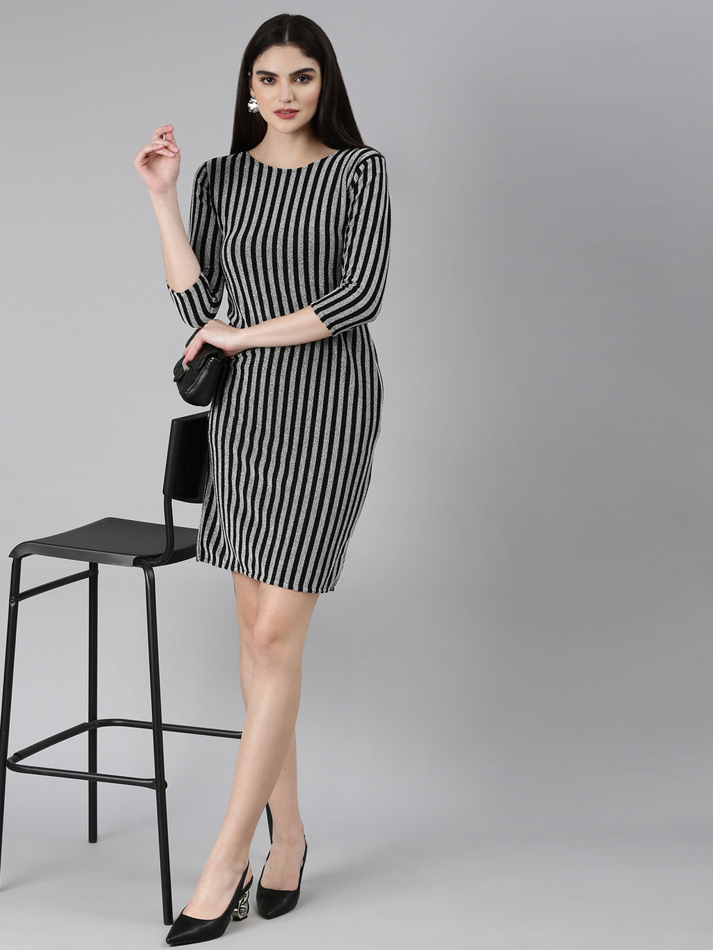 Women's Silver Striped Bodycon Dress