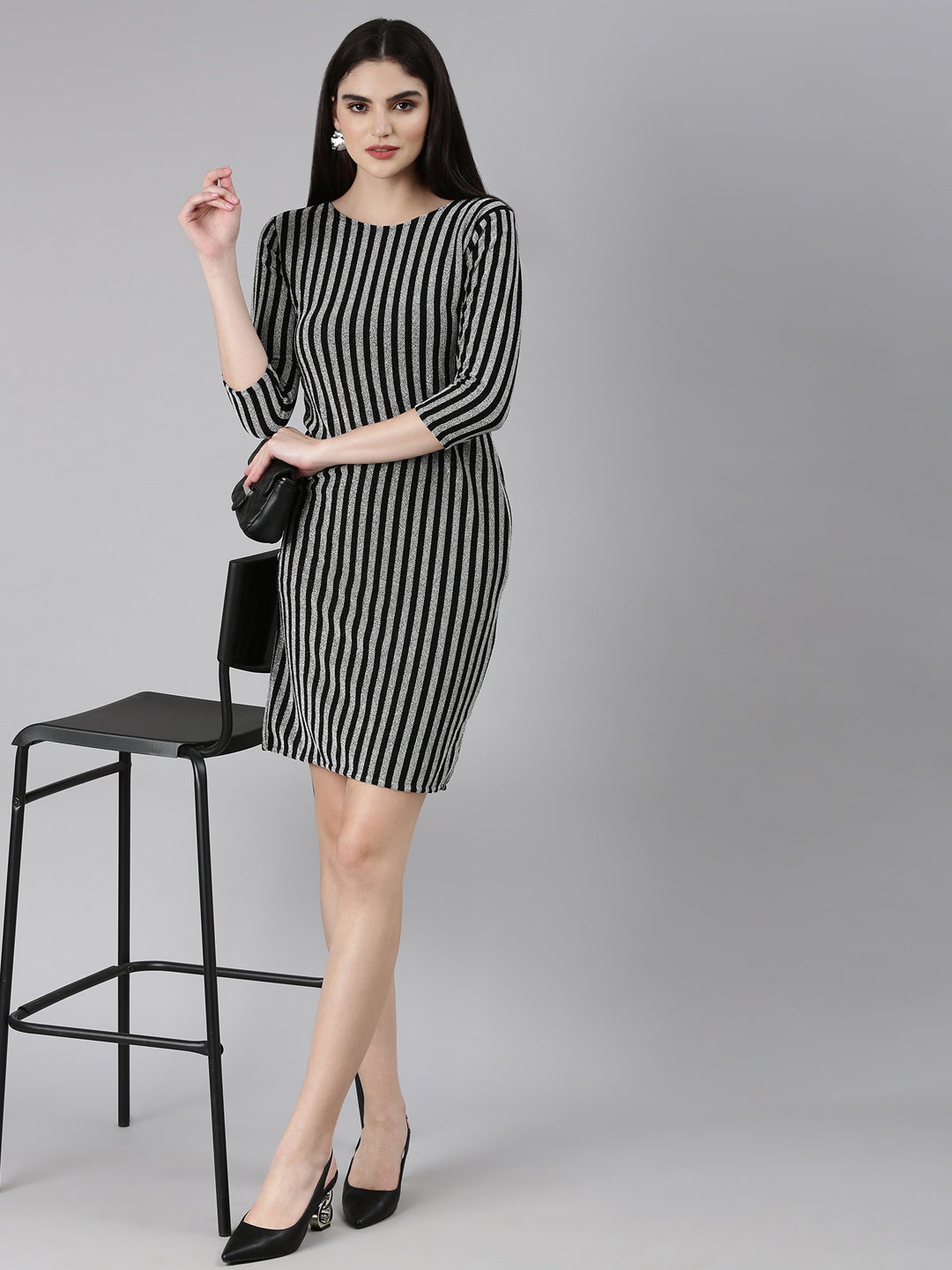Women's Silver Striped Bodycon Dress