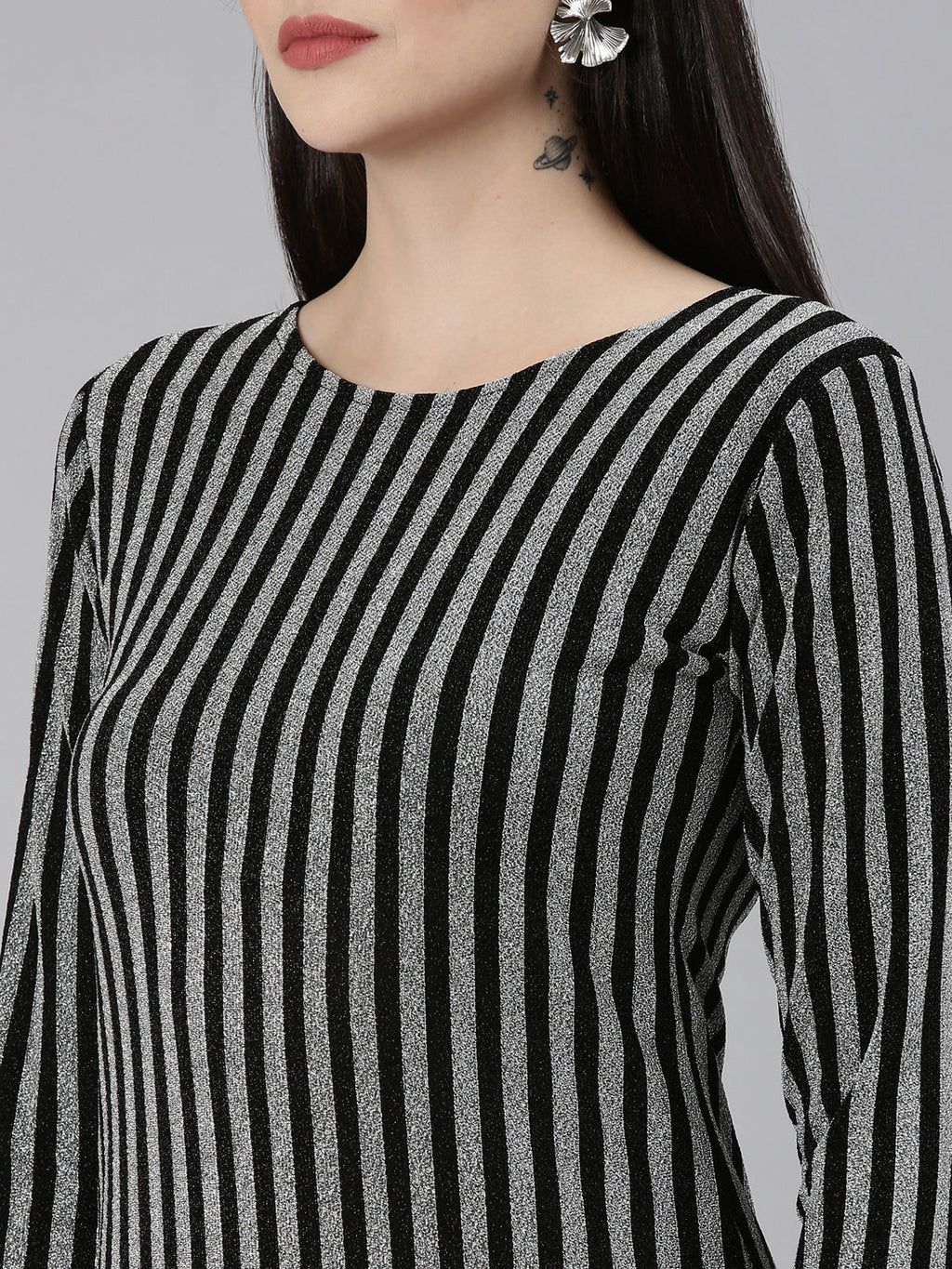 Women's Silver Striped Bodycon Dress
