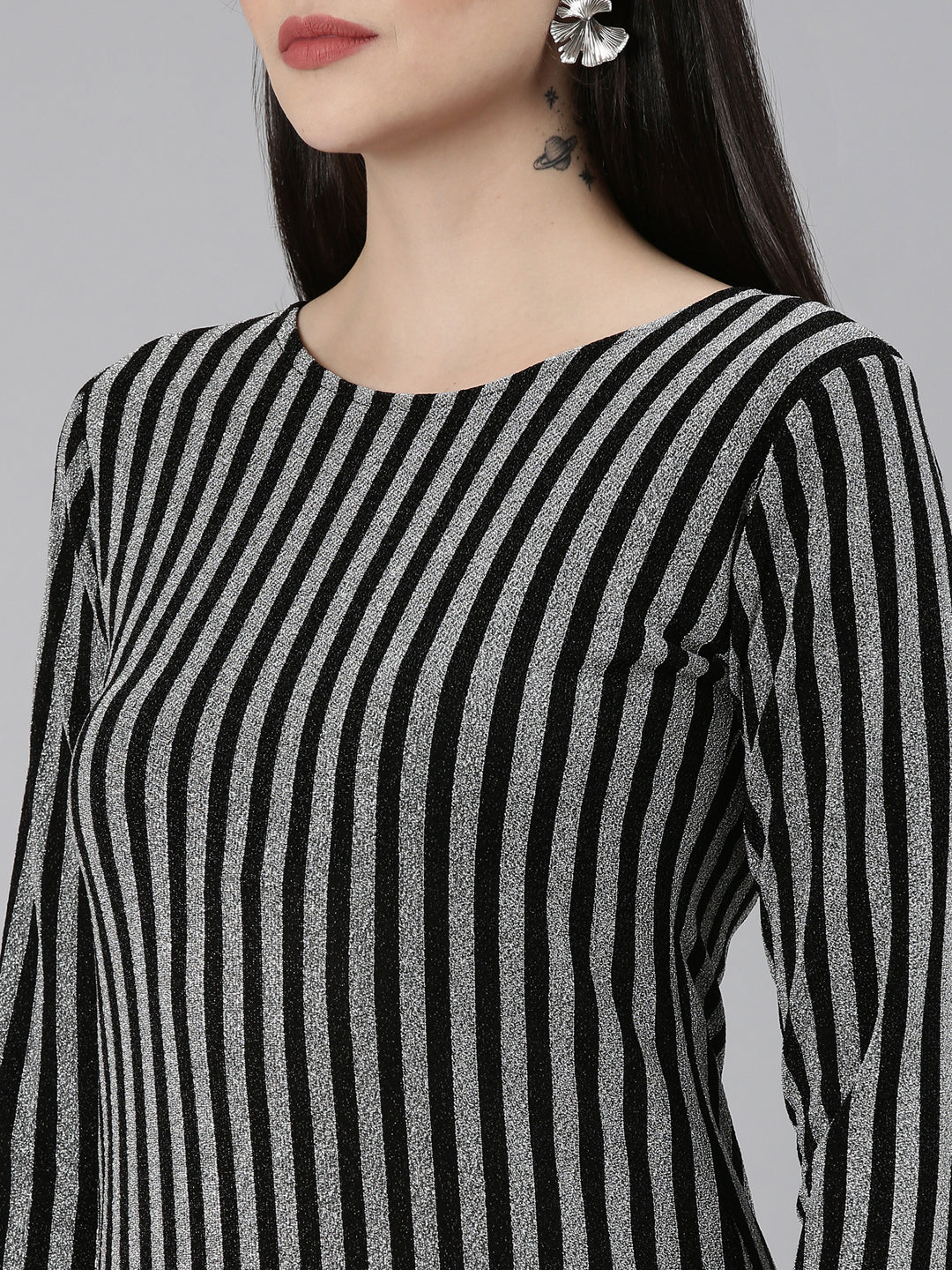Women's Silver Striped Bodycon Dress