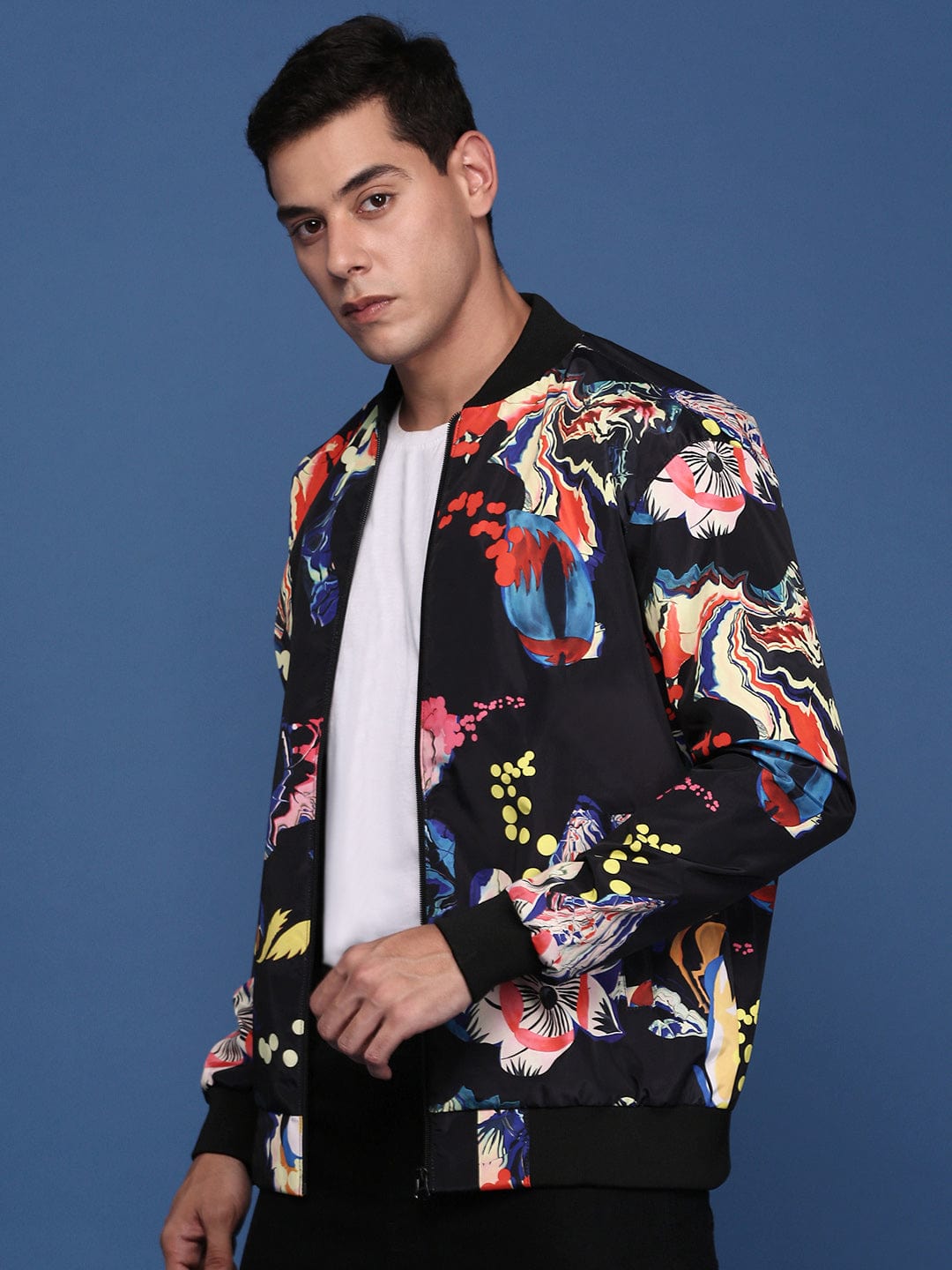 Men's Printed Black Bomber Jacket