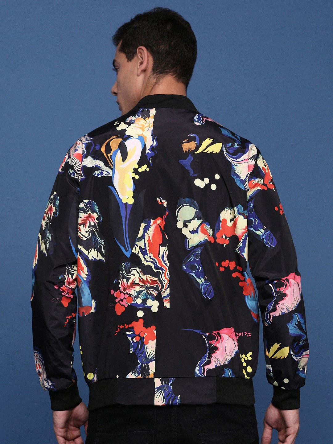 Men's Printed Black Bomber Jacket
