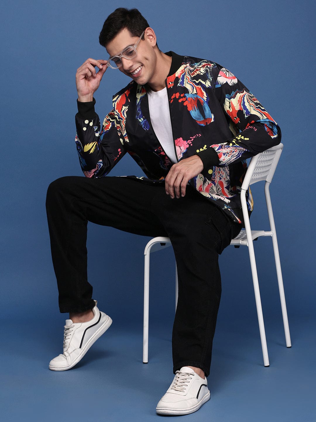 Men's Printed Black Bomber Jacket