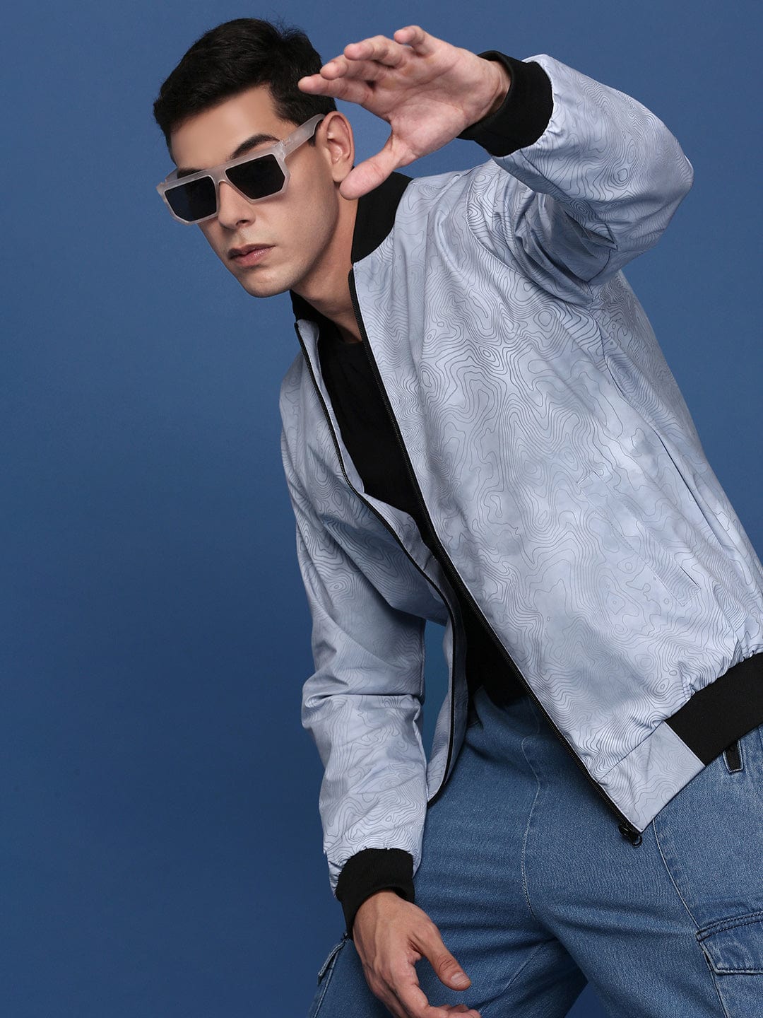 Men's Grey Colour blocked Windcheater Bomber Jacket