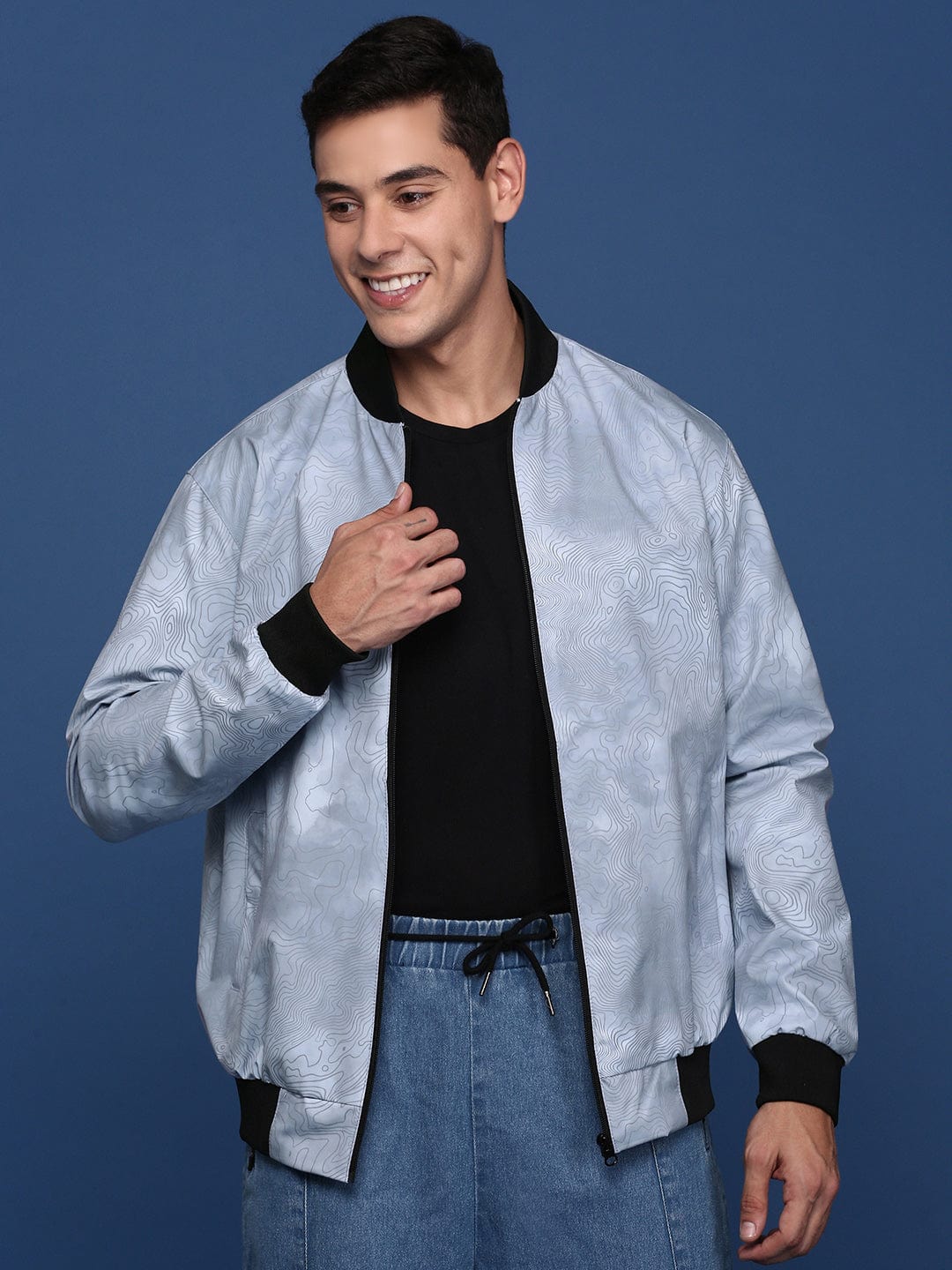 Men's Grey Colour blocked Windcheater Bomber Jacket