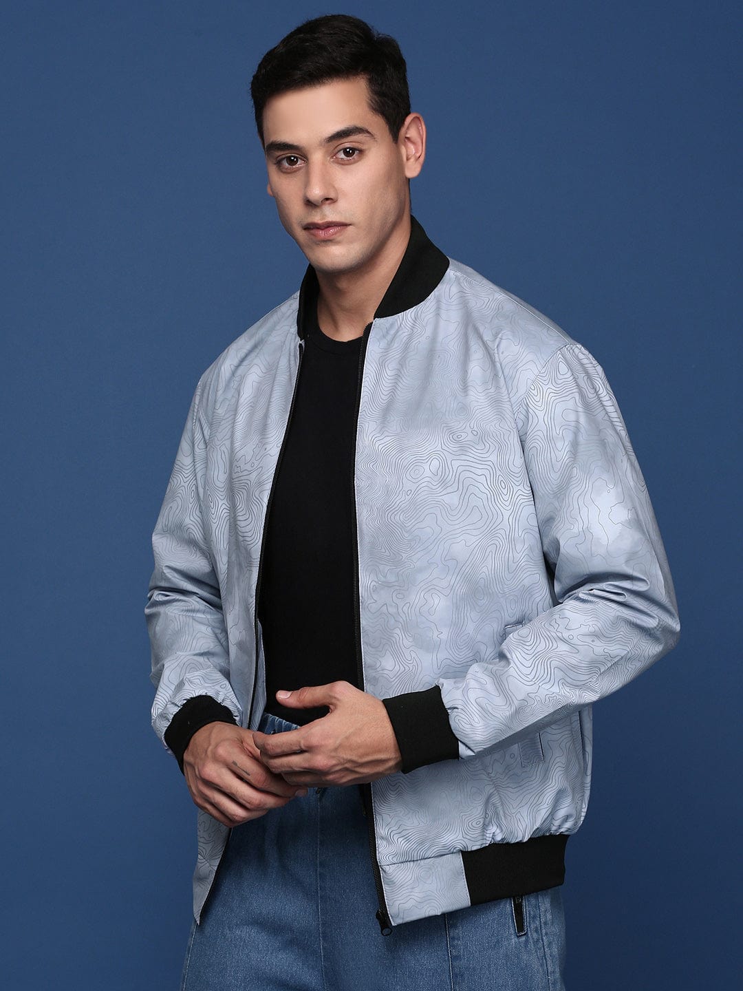 Men's Grey Colour blocked Windcheater Bomber Jacket