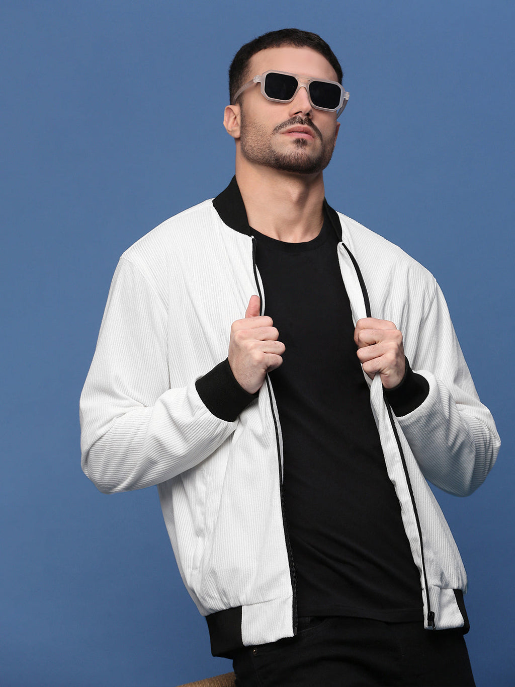 Men's White Corduroy Windcheater Bomber Jacket