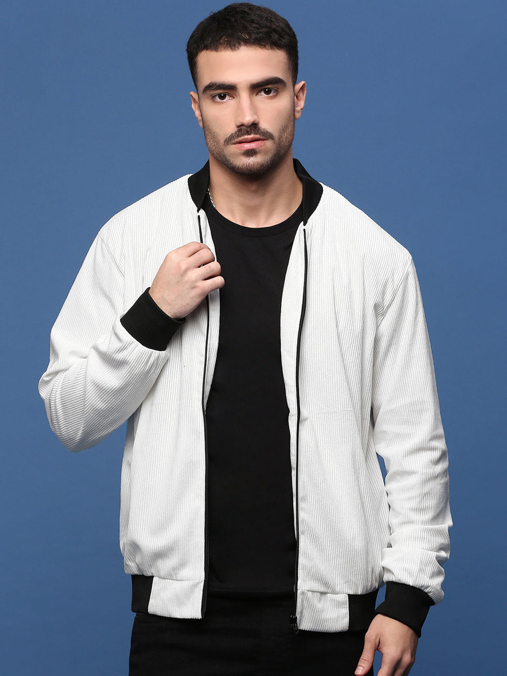 Men's White Corduroy Windcheater Bomber Jacket