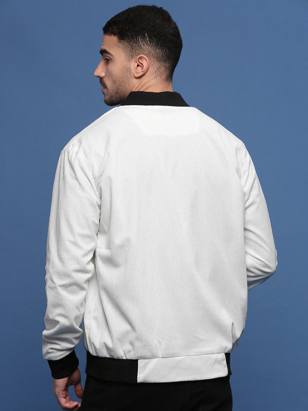 Men's White Corduroy Windcheater Bomber Jacket
