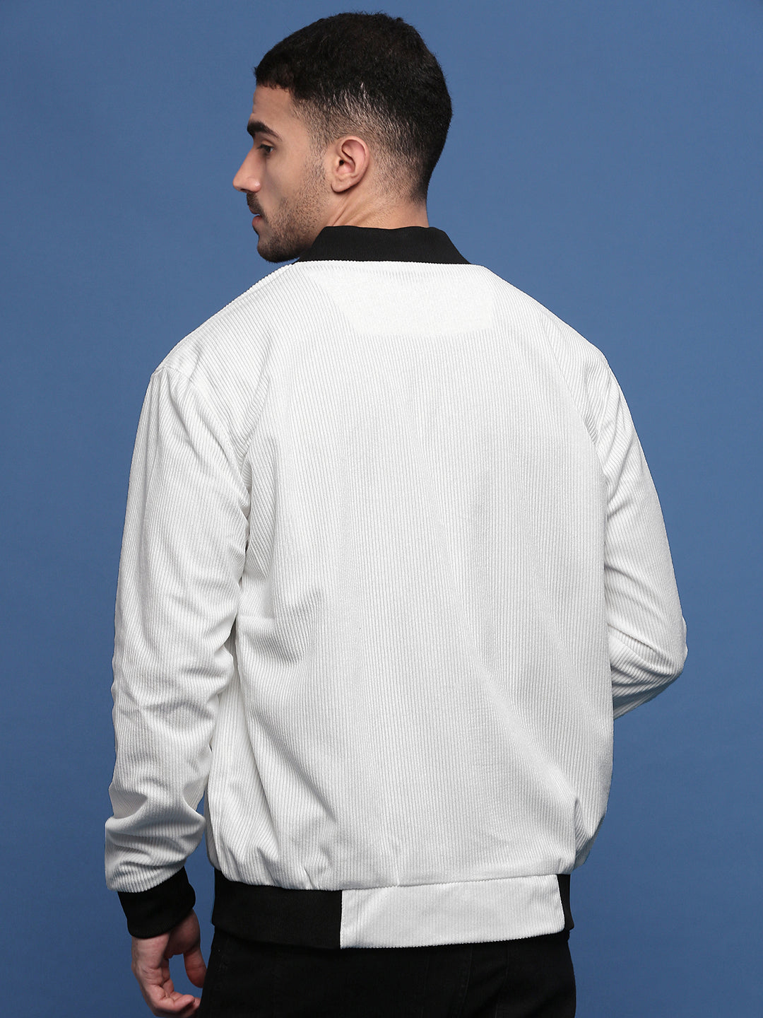Men's White Corduroy Windcheater Bomber Jacket