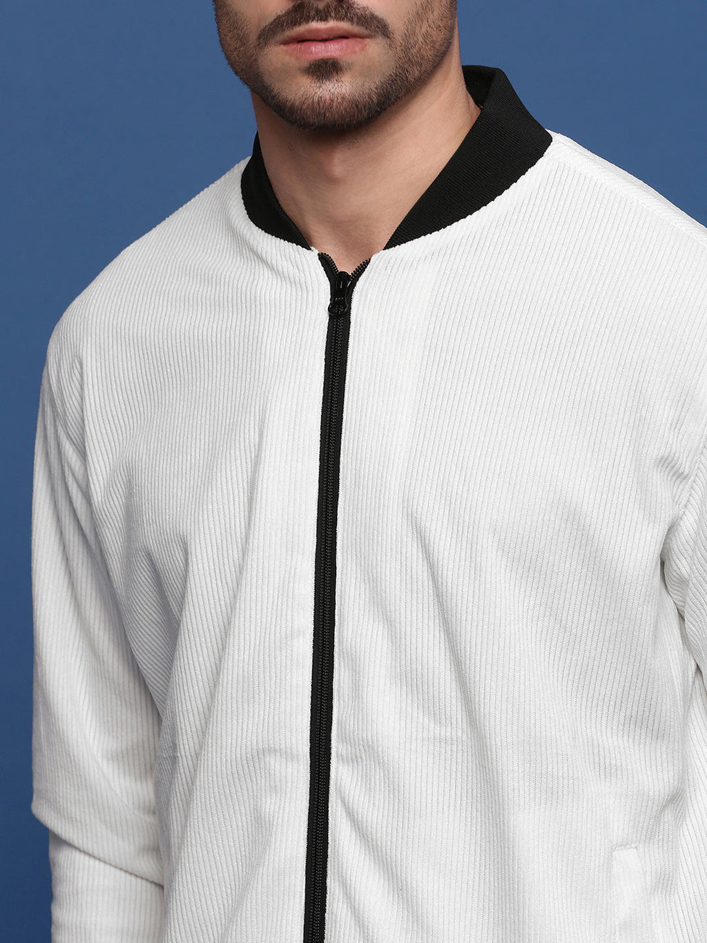 Men's White Corduroy Windcheater Bomber Jacket