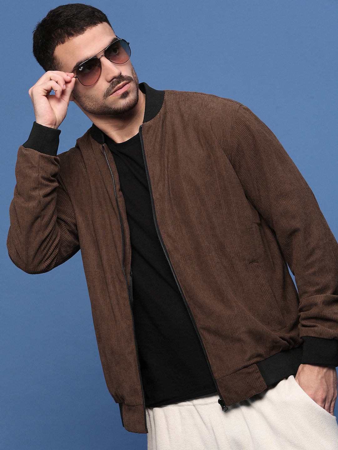 Men's Brown Corduroy Windcheater Bomber Jacket