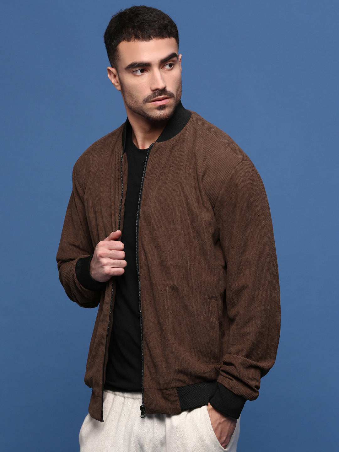 Men's Brown Corduroy Windcheater Bomber Jacket