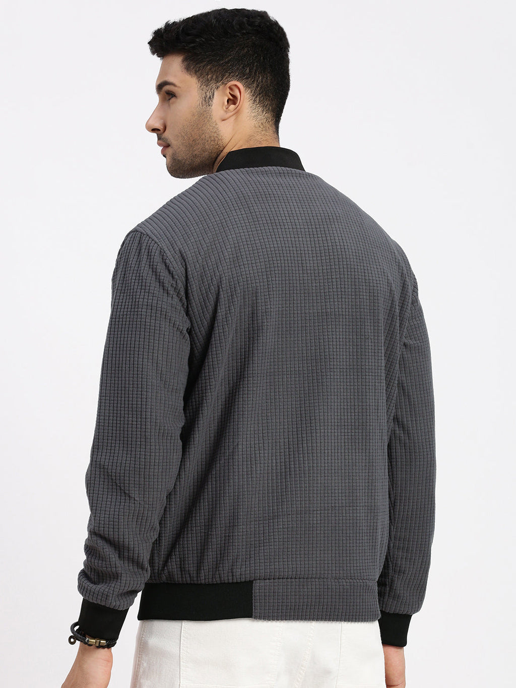 Men's Charcoal Solid Bomber Jacket