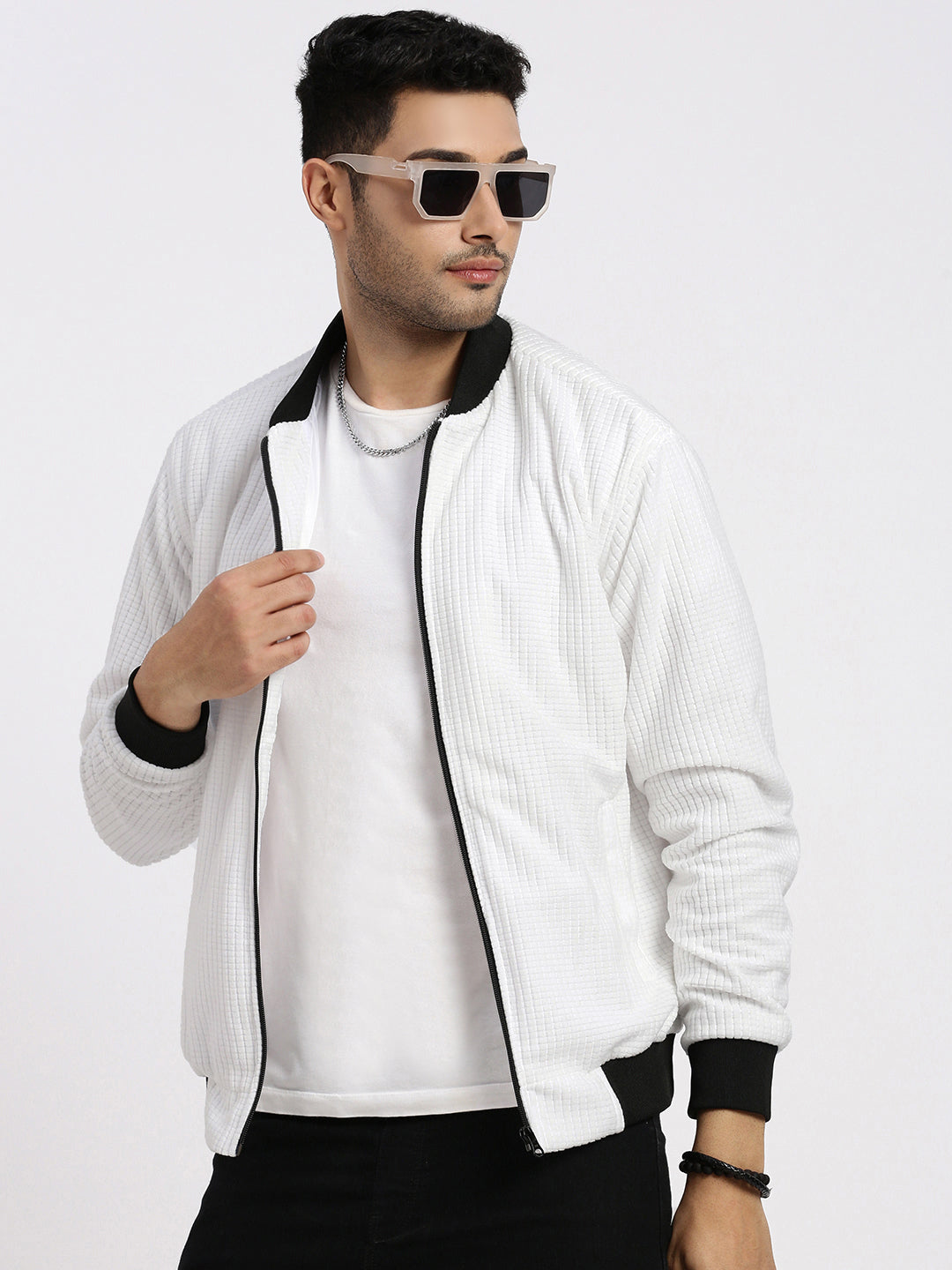 Men's White Windcheater Bomber Jacket