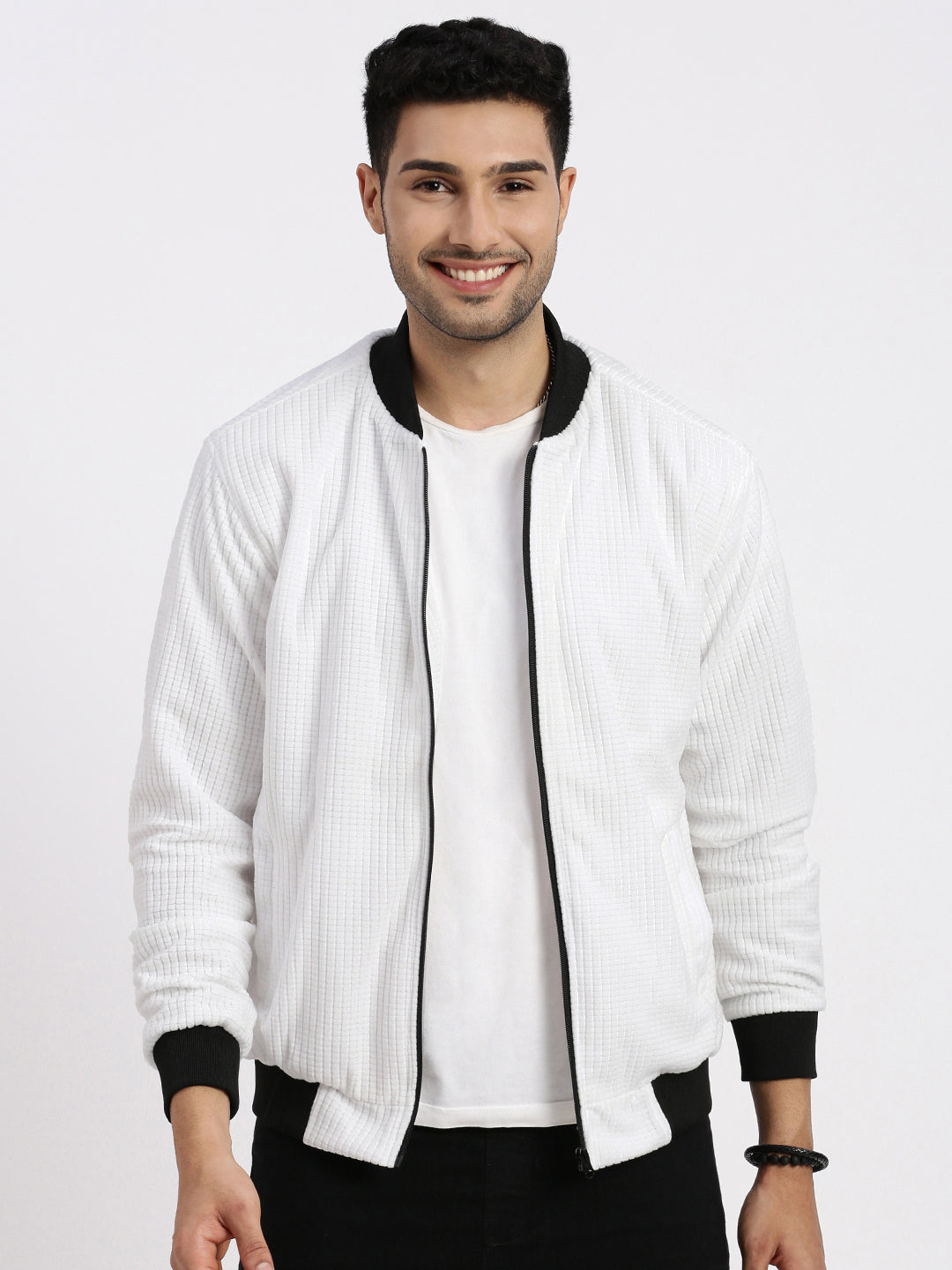 Men's White Windcheater Bomber Jacket