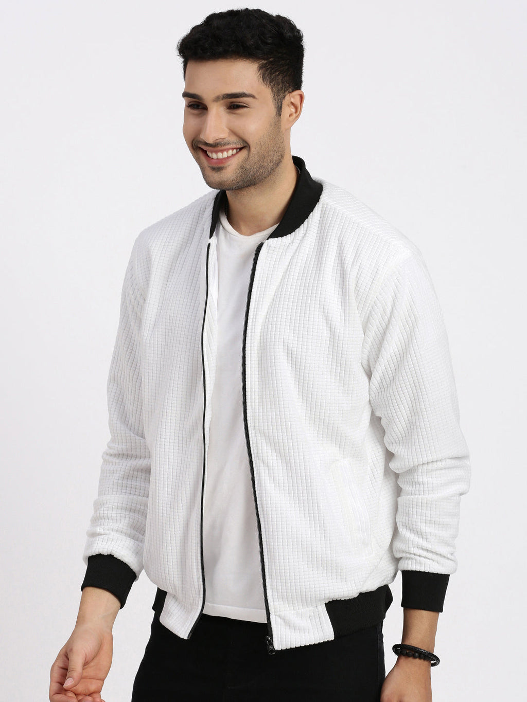 Men's White Windcheater Bomber Jacket