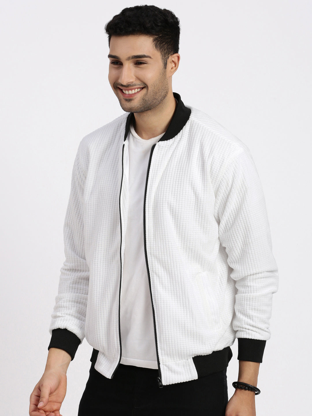 Men's White Windcheater Bomber Jacket