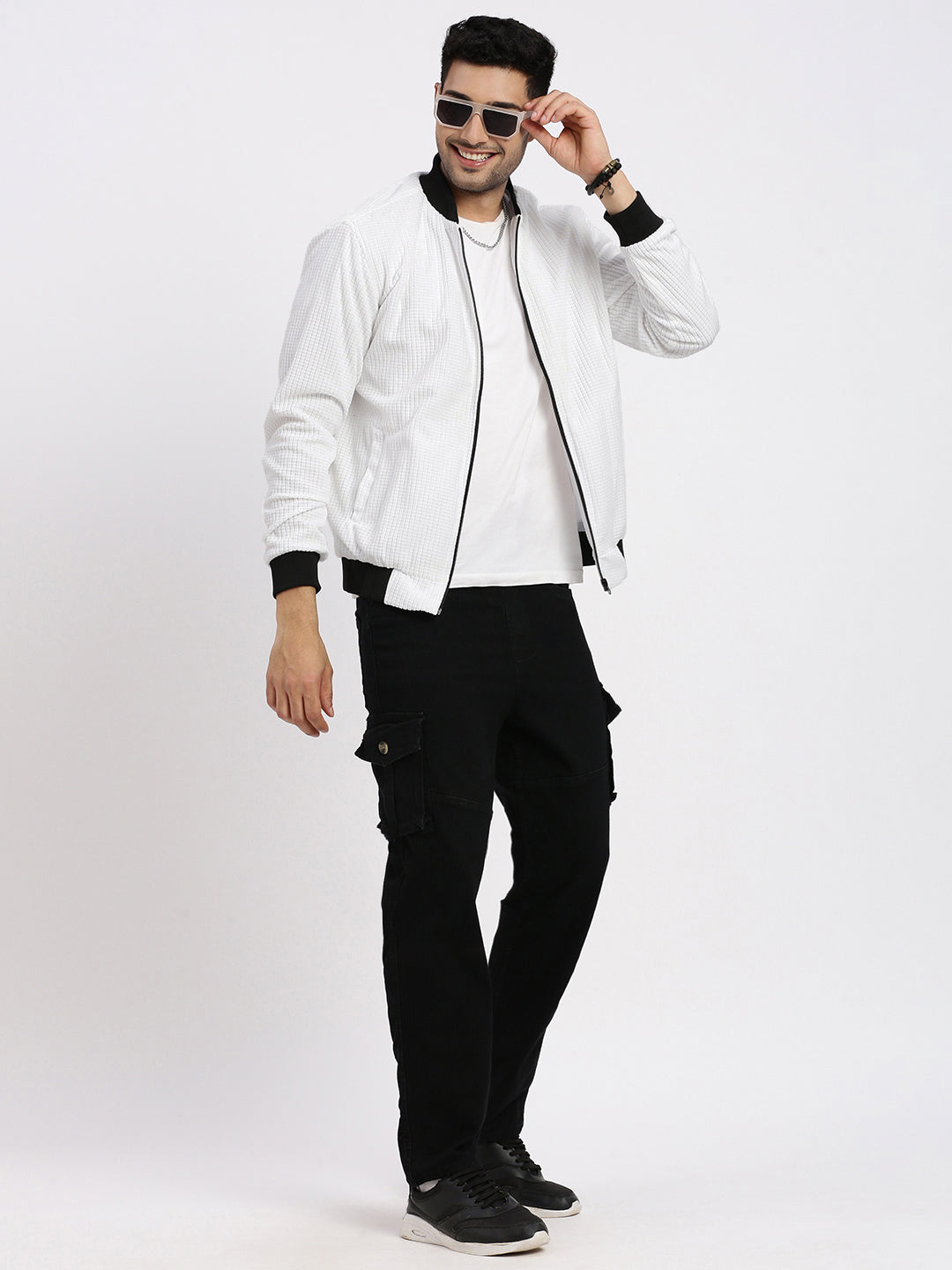 Men's White Windcheater Bomber Jacket