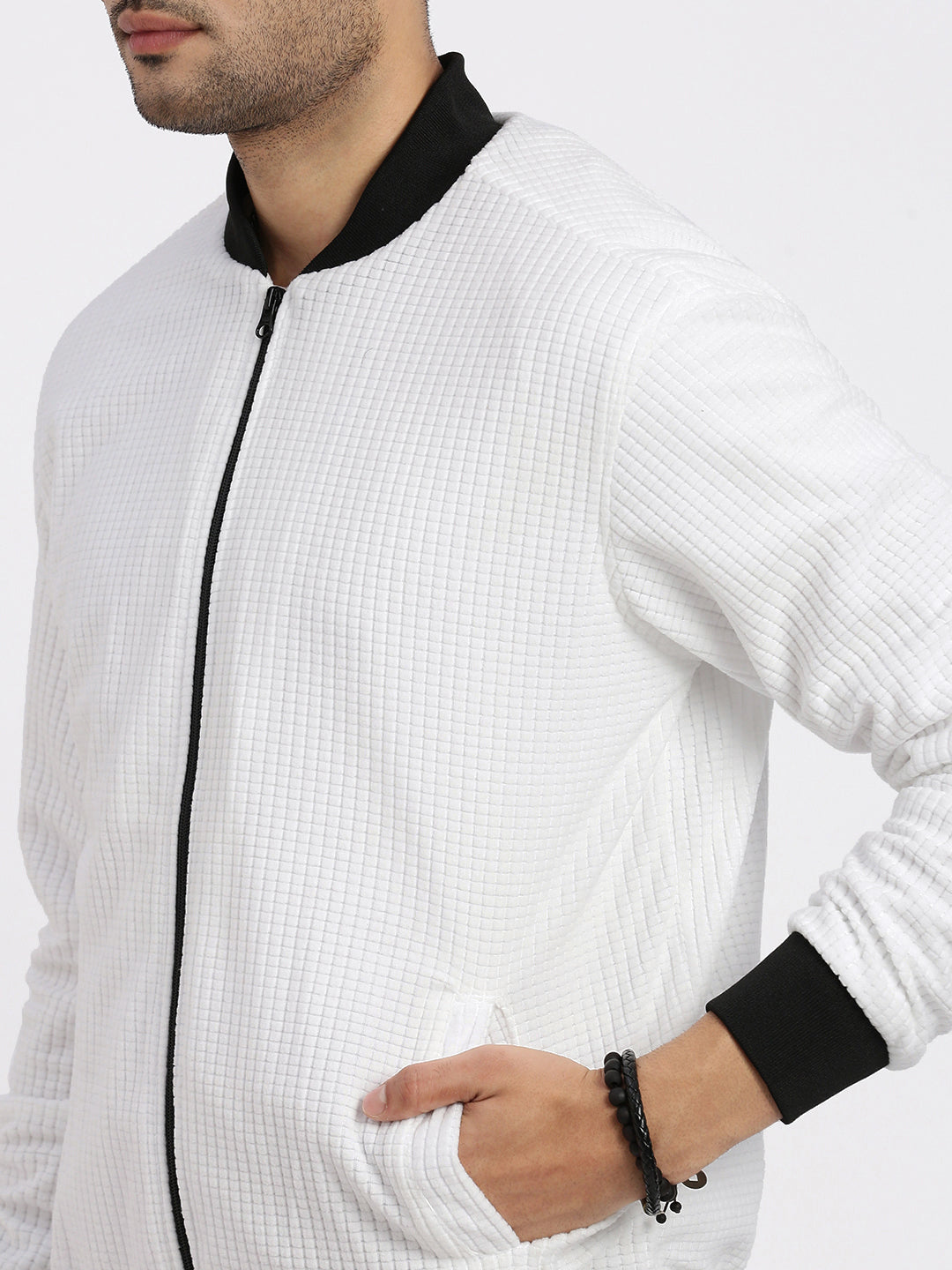 Men's White Windcheater Bomber Jacket